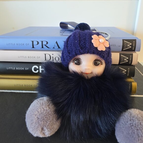 Cute Smiling Fur Baby Keychain with LOVE tag, Plush rabbit fur, Bag Charm - Picture 5 of 5